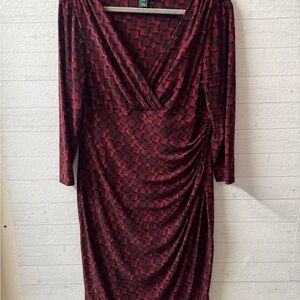 Ralph Lauren Red Ruched Wrap Dress 3/4 Dolman Sleeve